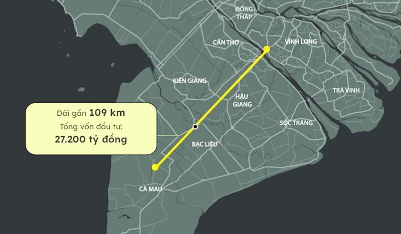 Cao tốc Cần Thơ - Cà Mau có tổng chiều dài dự kiến khoảng 130 km