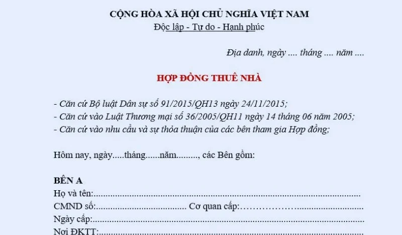 Hợp đồng thuê nhà là văn bản ghi nhận sự thỏa thuận giữa bên cho thuê và bên thuê